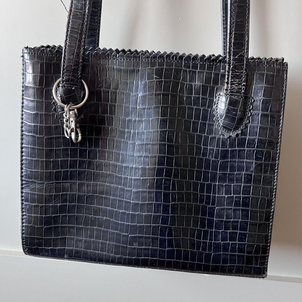 Donald J Pliner Bag Womens Medium Black Croc Embossed Leather Shoulder Tote USA - Picture 2 of 16